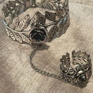 Rose Vine Bracelet Attached Rose Vine Ring Silver
